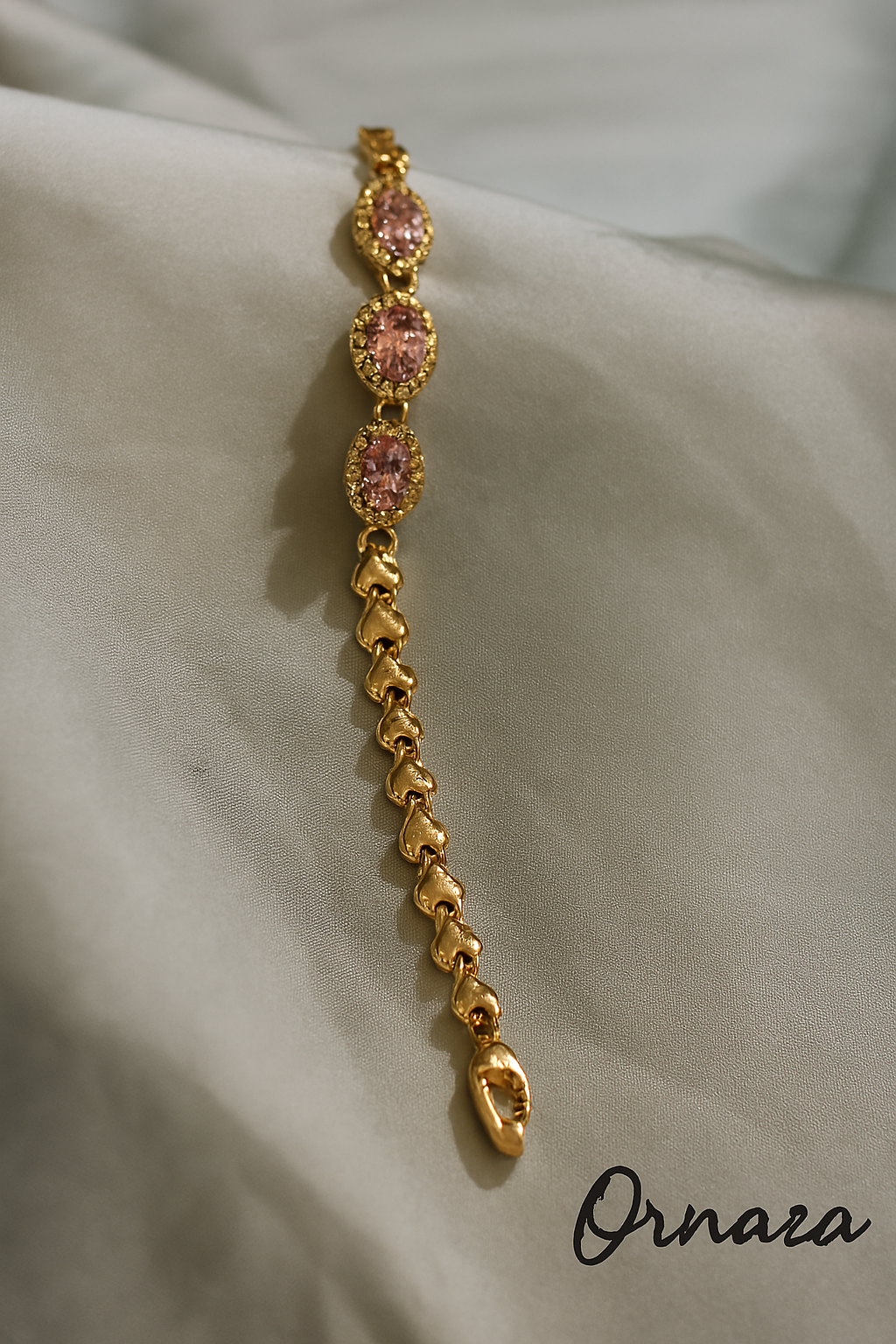 Gold-Plated Bracelet with Pink Crystal Accents – Vintage Elegance